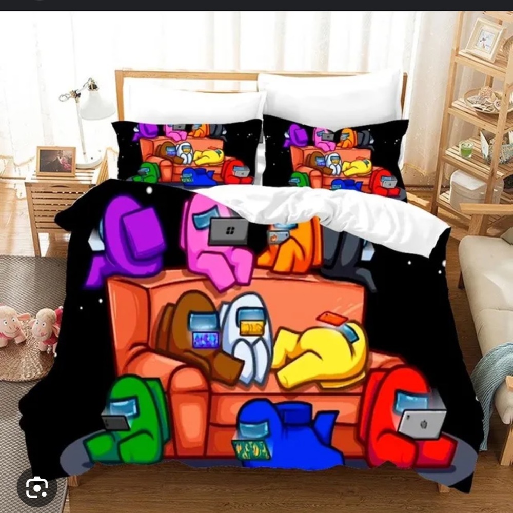 Among Us: full/queen Duvet, Standard shower curtain